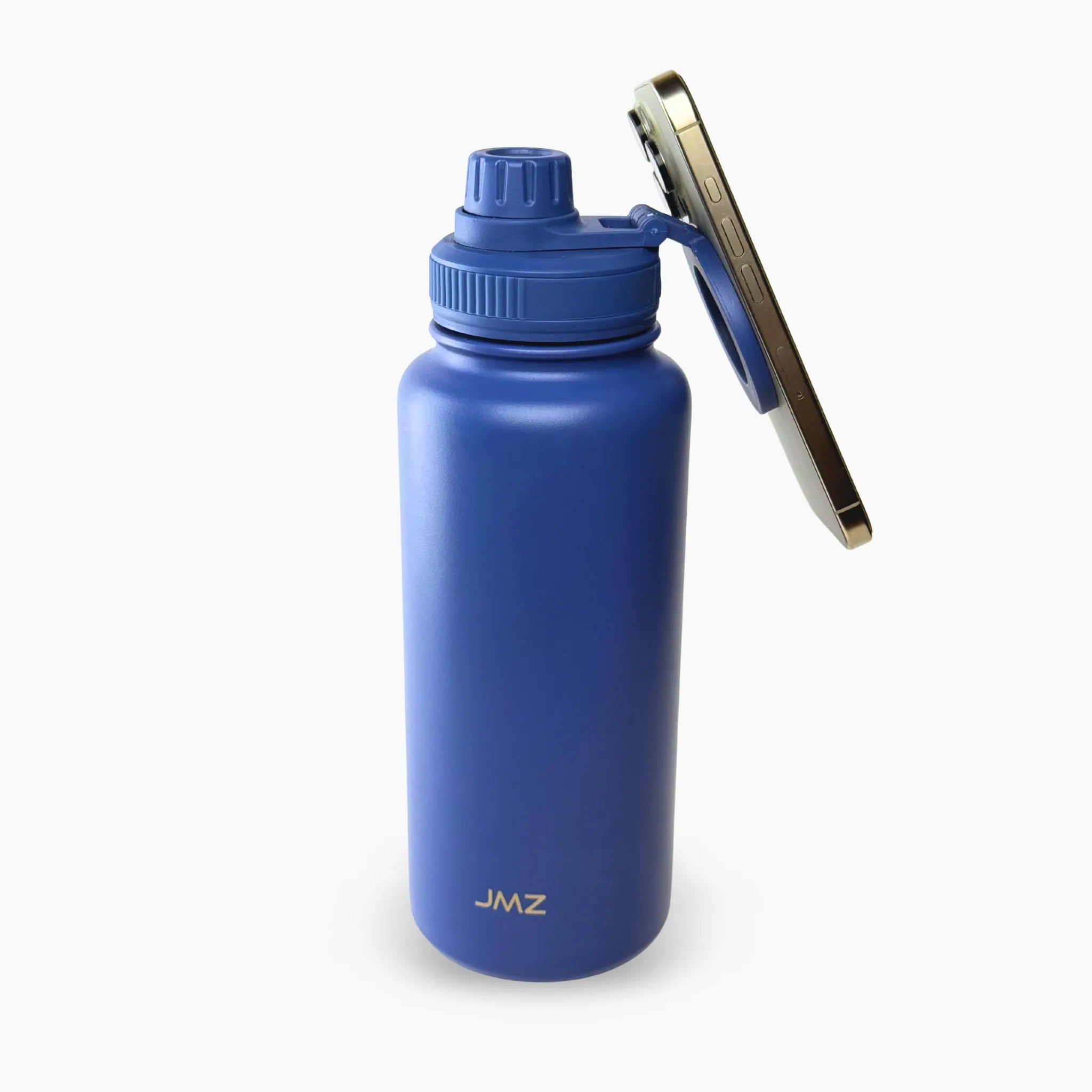 Eclipse Bottle color azul (Blue) de 32 oz. Tomatodo magnético de acero inoxidable que sujeta tu smartphone. Perfecto para ver rutinas de ejercicio o series mientras te hidratas. Incluye imán extra para el celular. Hacemos envíos seguros a todo el Perú (Costa, Sierra y Selva) - JMZ.