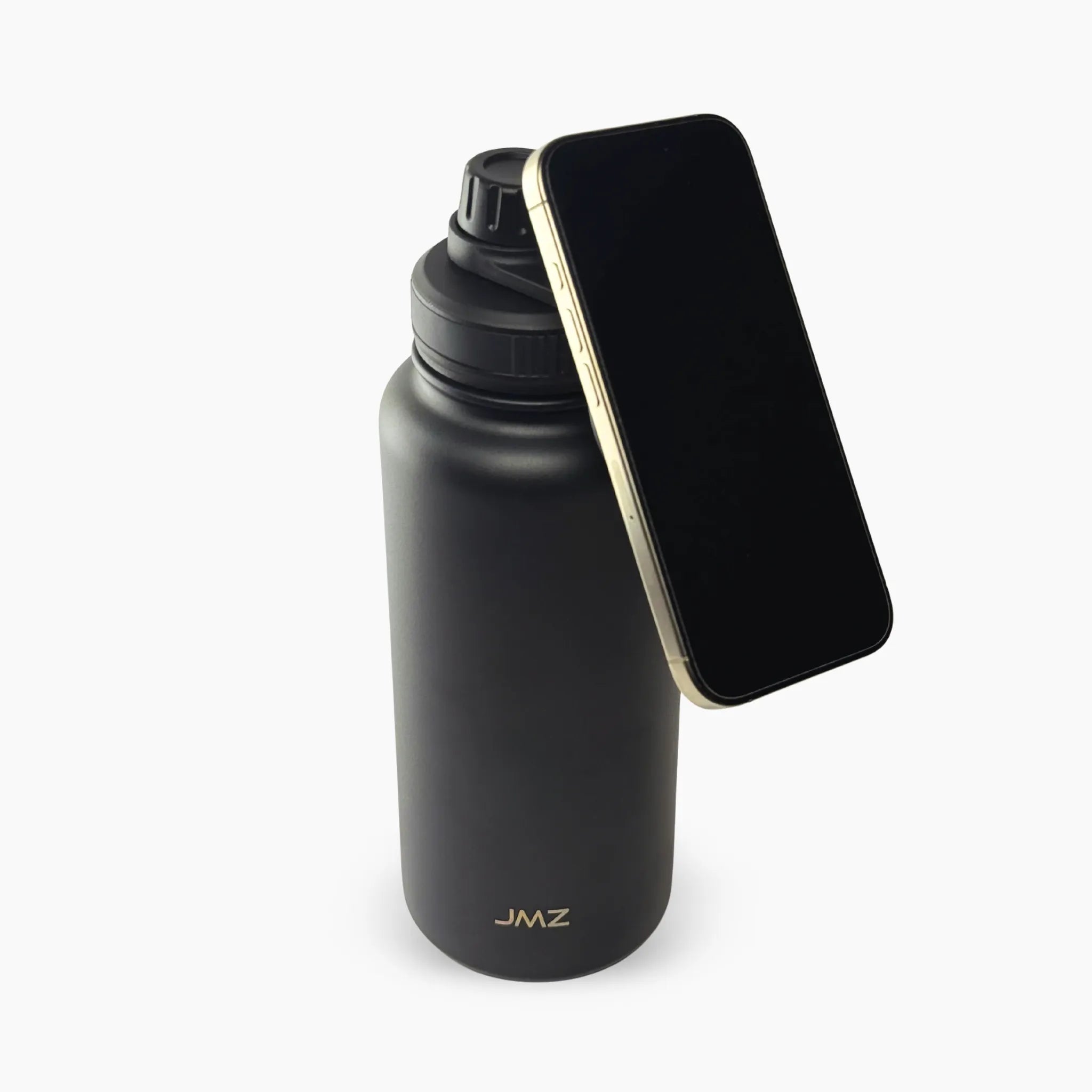 Eclipse Bottle color negro medianoche (Midnight Black) de 32 oz. Tomatodo inteligente con soporte magnético para celular (incluye imán adhesivo para case). Funciona como trípode para grabar en el gym o videollamadas. Hacemos envíos seguros de este gadget a todo el Perú (Costa, Sierra y Selva) - JMZ.