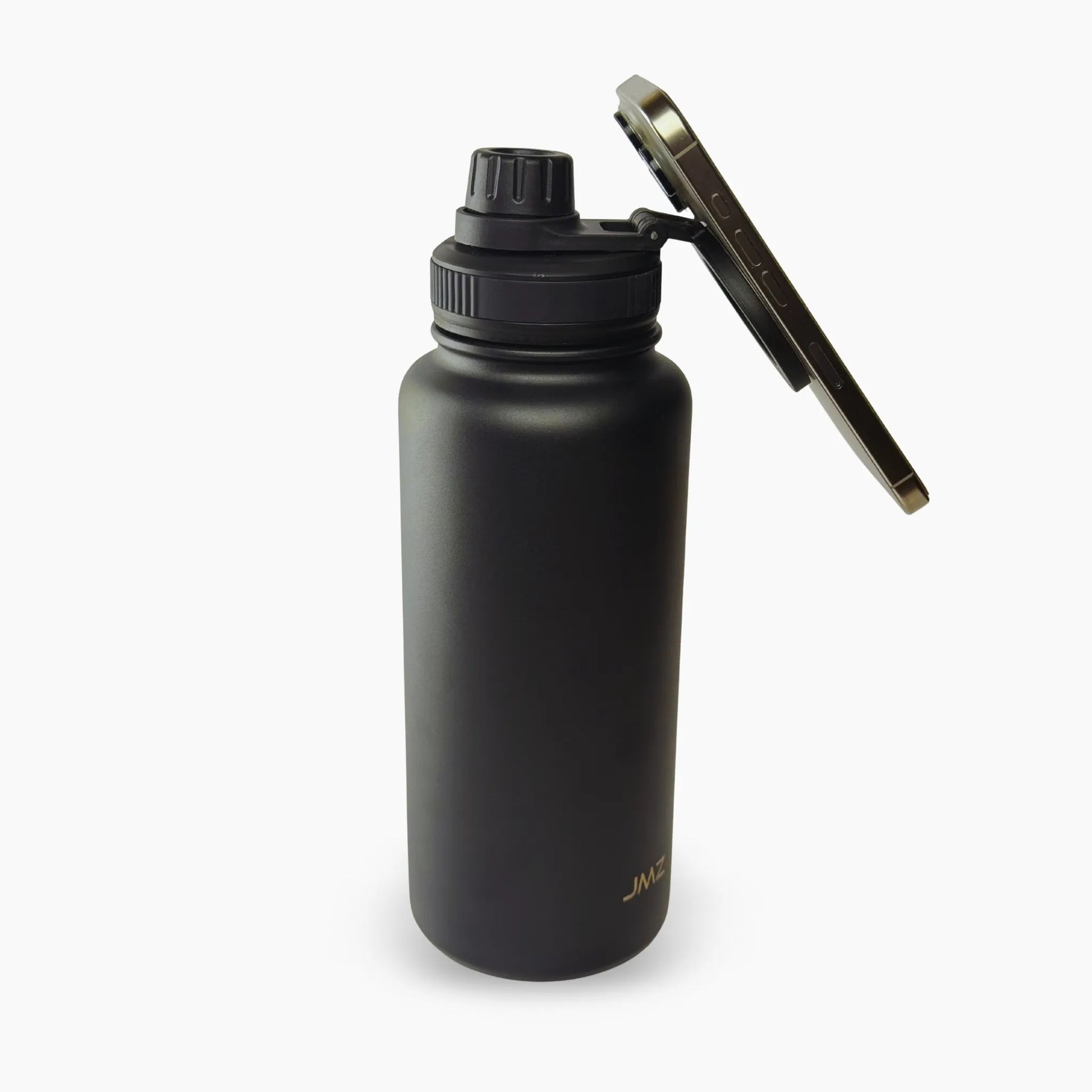 Eclipse Bottle color negro medianoche (Midnight Black) de 32 oz. Tomatodo inteligente con soporte magnético para celular (incluye imán adhesivo para case). Funciona como trípode para grabar en el gym o videollamadas. Hacemos envíos seguros de este gadget a todo el Perú (Costa, Sierra y Selva) - JMZ.