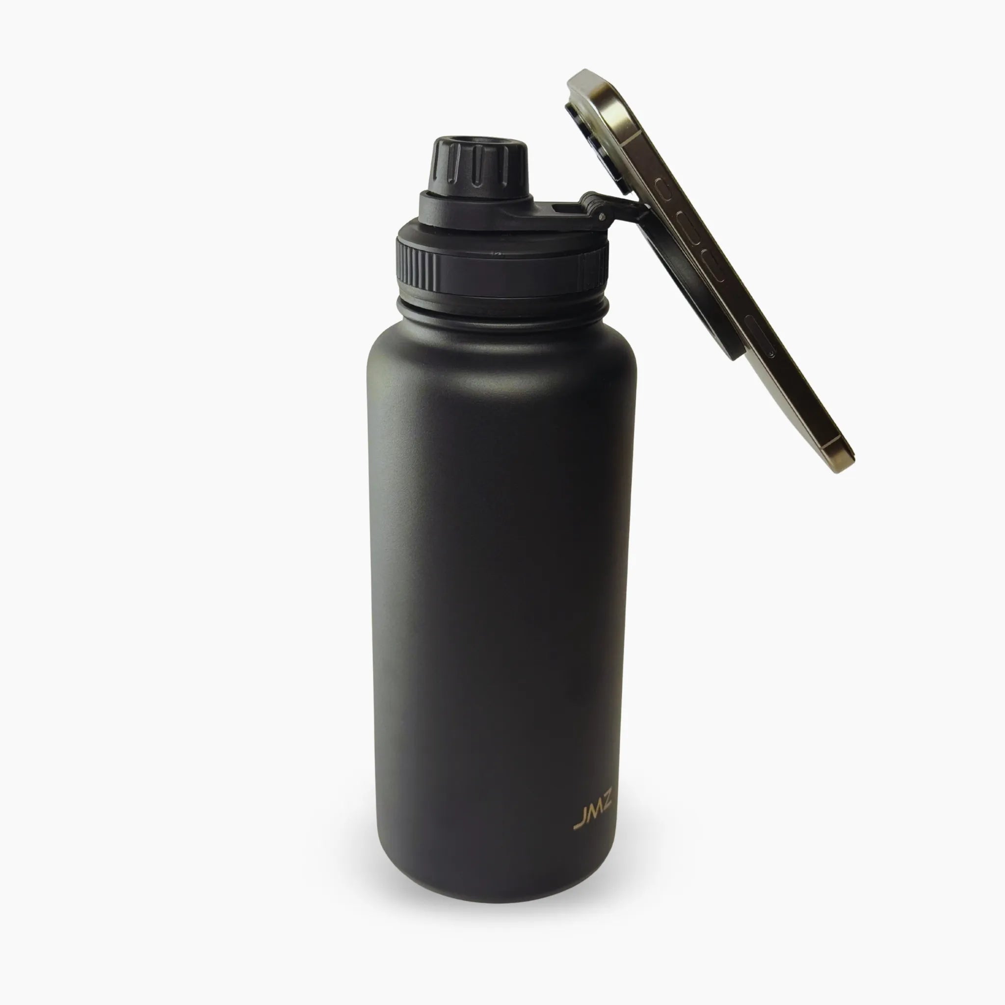 Eclipse Bottle color negro medianoche (Midnight Black) de 32 oz. Tomatodo inteligente con soporte magnético para celular (incluye imán adhesivo para case). Funciona como trípode para grabar en el gym o videollamadas. Hacemos envíos seguros de este gadget a todo el Perú (Costa, Sierra y Selva) - JMZ.